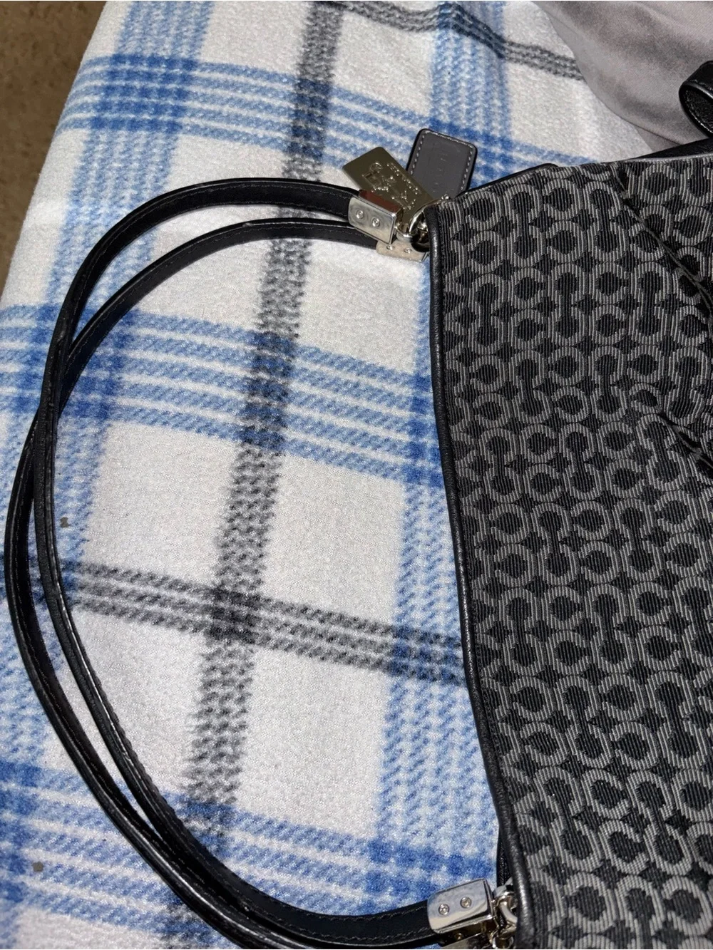 Coach Black Signature Canvas Shoulder Bag with Silver Hardware